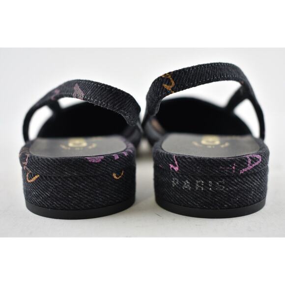 Chanel 22P Mademoiselle Coco Sling Black Grey Denim Slingback Ballet Flat 37 - Picture 11 of 12